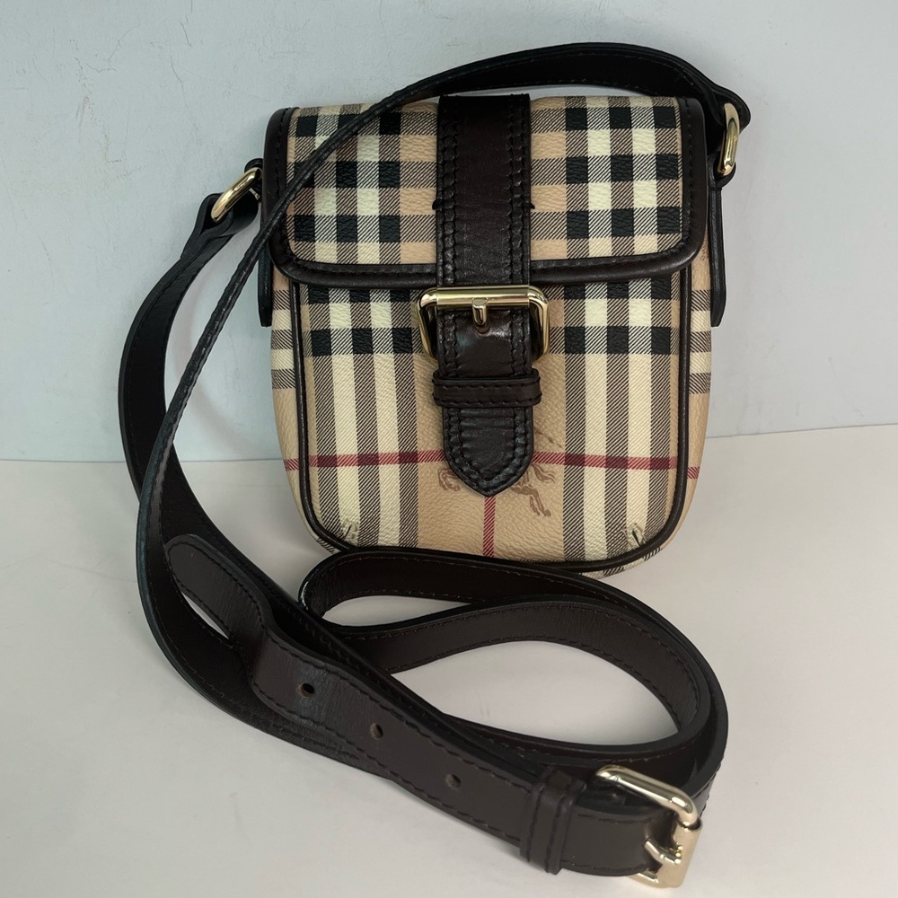 Burberry Tan and Black Plaid Crossbody Bag